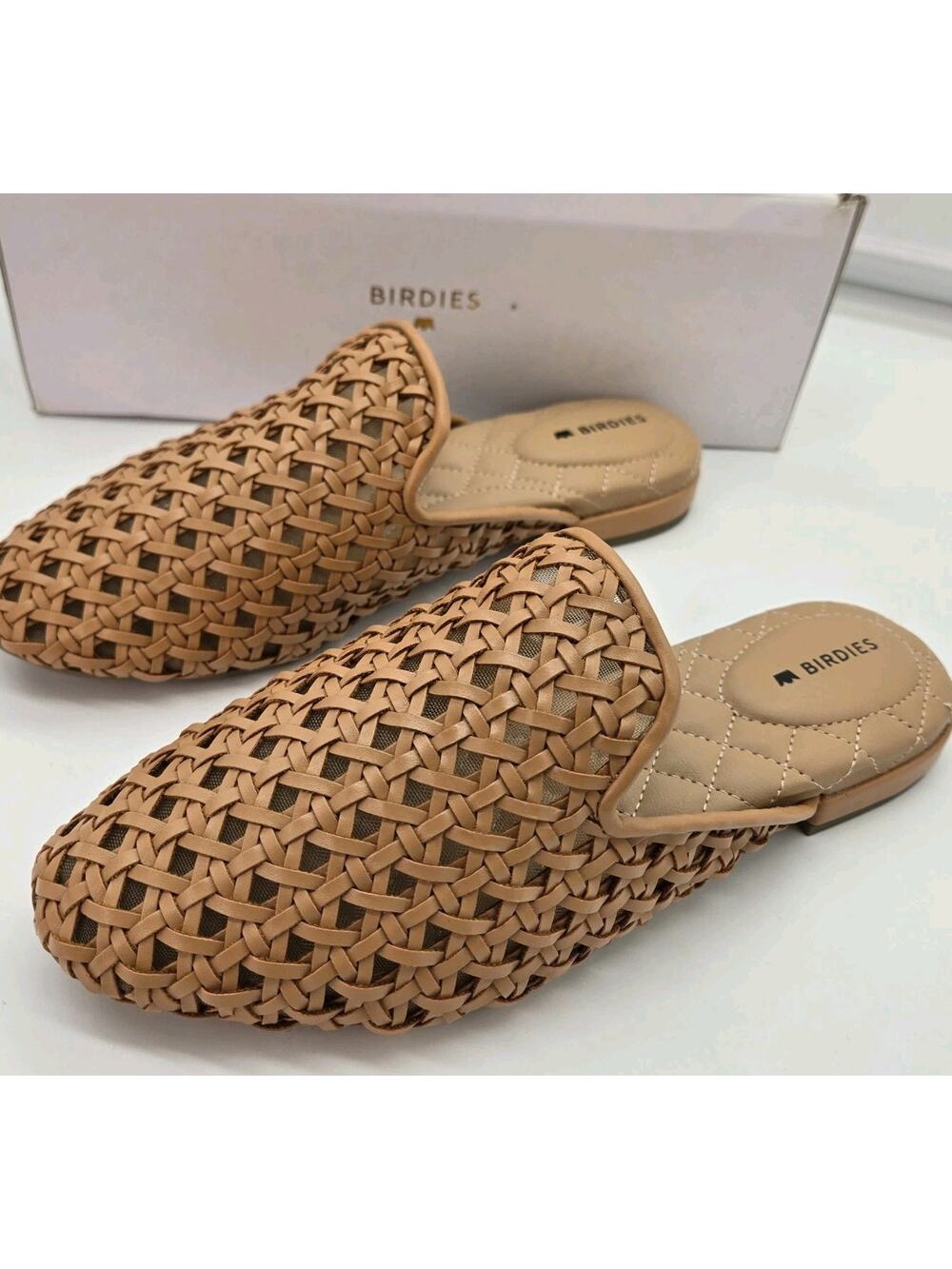 Birdies The Phoebe Toffee Tan Woven Mules size 5.5 NEW! RESORTWEAR CUSHIONED